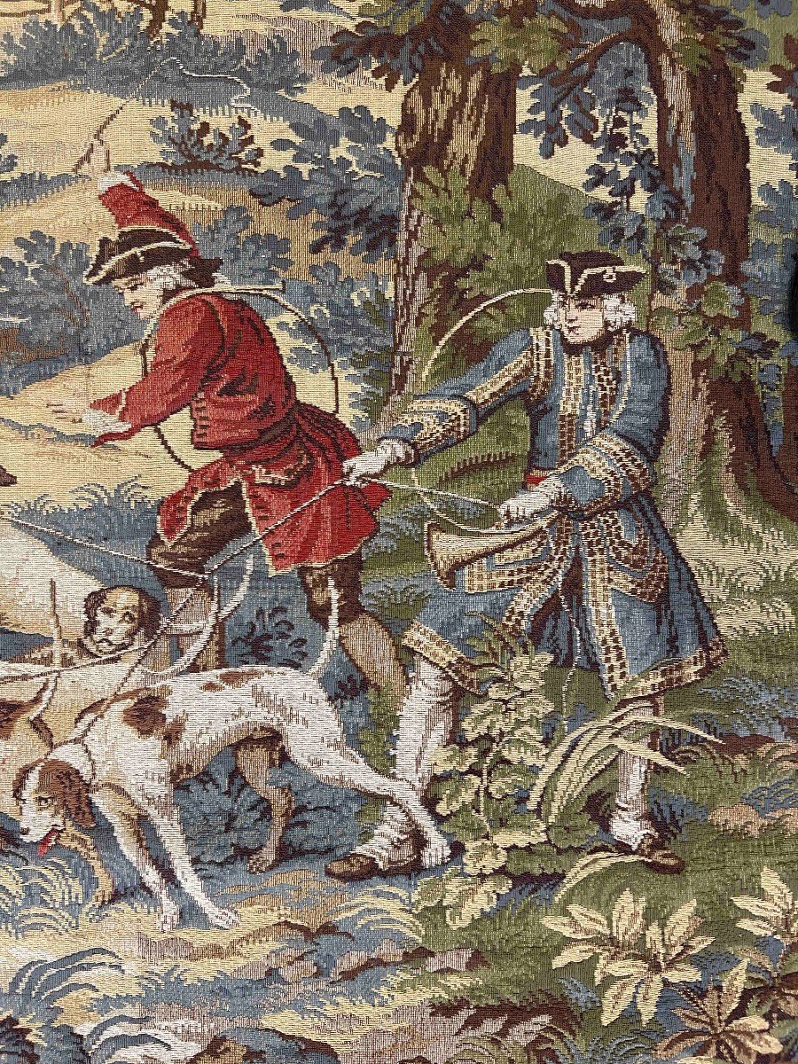 Tapisserie Scene De Chasse Vers 1950 - Jacquard, Style Aubusson - 2m07x1m40 - N° 1040-photo-5