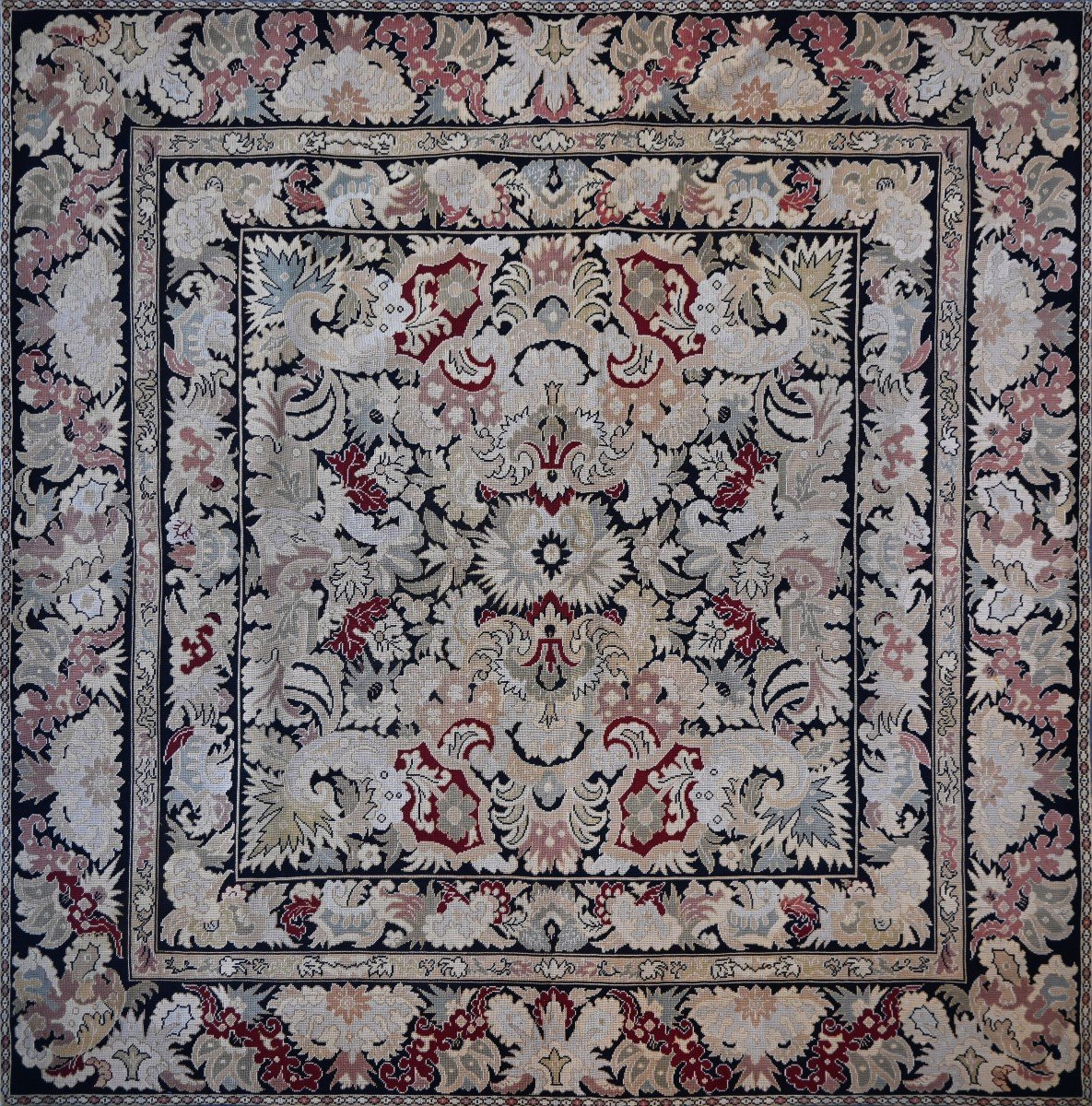 Tapis Français XIXe Siecle Style Napoléon III Au Petit-point - 1m70x1m80 - N° 1396