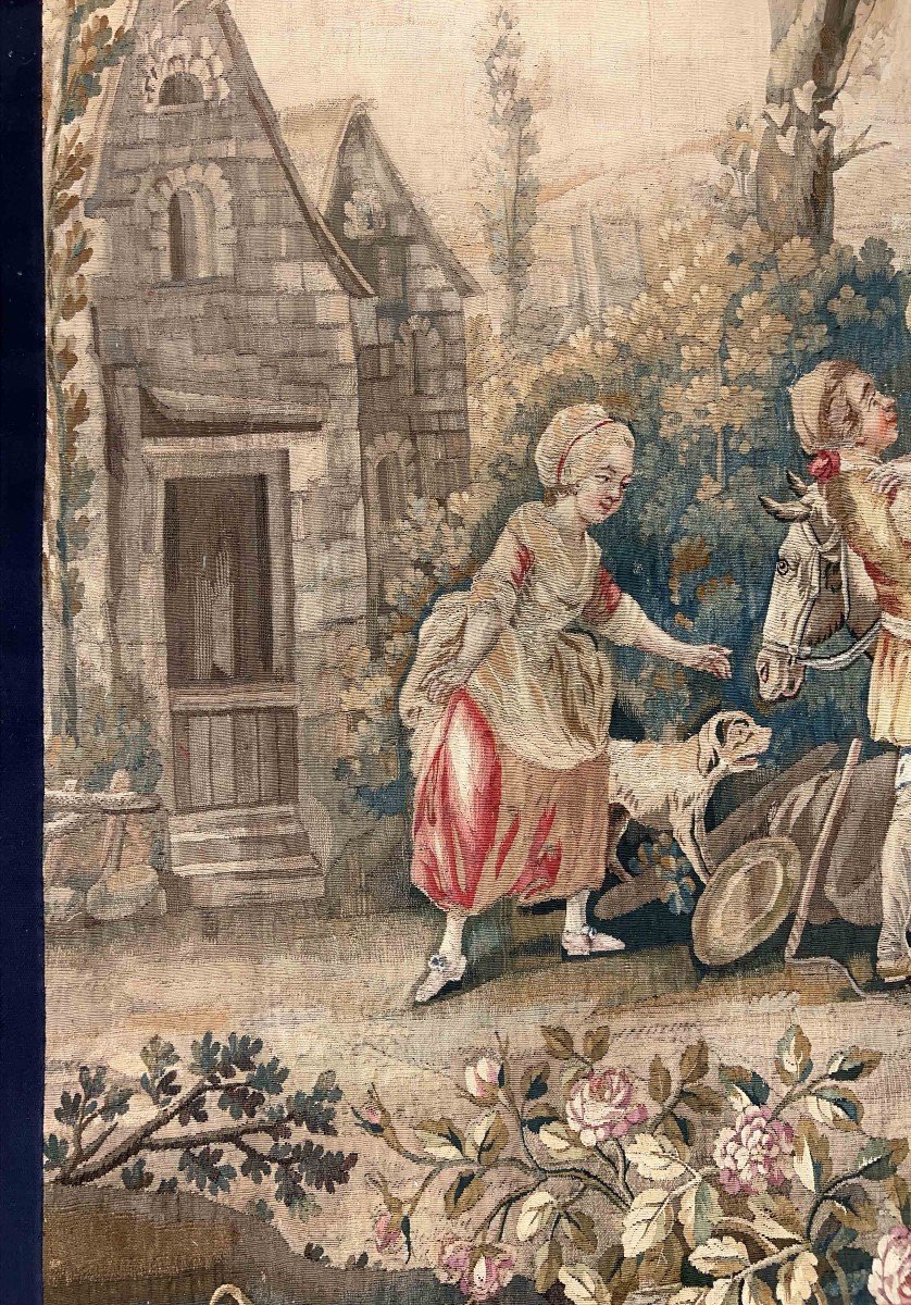 Fragment Of Aubusson Manufacture Tapestry From 18th Century - L1m16xh2m62 - N° 1195-photo-2