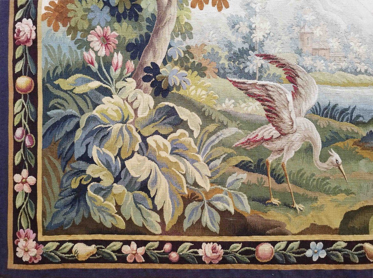 Verdure Signé - Tapisserie Manufacture Aubusson XIXe Siecle - 1m50lx1m00h , N° 1236-photo-3