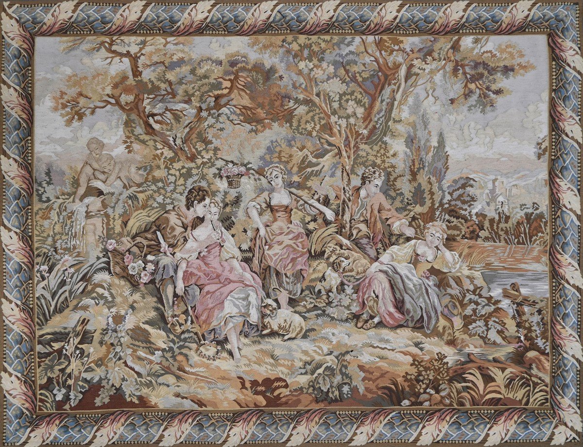 XIX Eme Century Tapestry, Galante Scene - 2m17lx1m46h - N° 1399