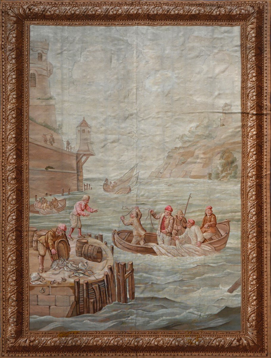 Tapisserie De Bauvais 19e Siecle - Arrivee Des Pecheurs Au Porte - N° 1406