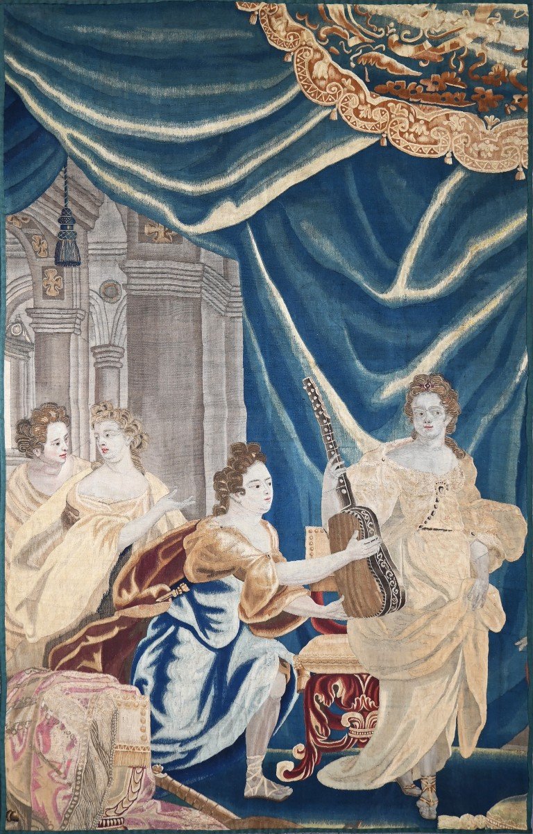 Tapisserie Des Bruxelles Fin Du 17e Siècle- Scene La Leçon De Musique - L1m50xh2m67 - N° 1397