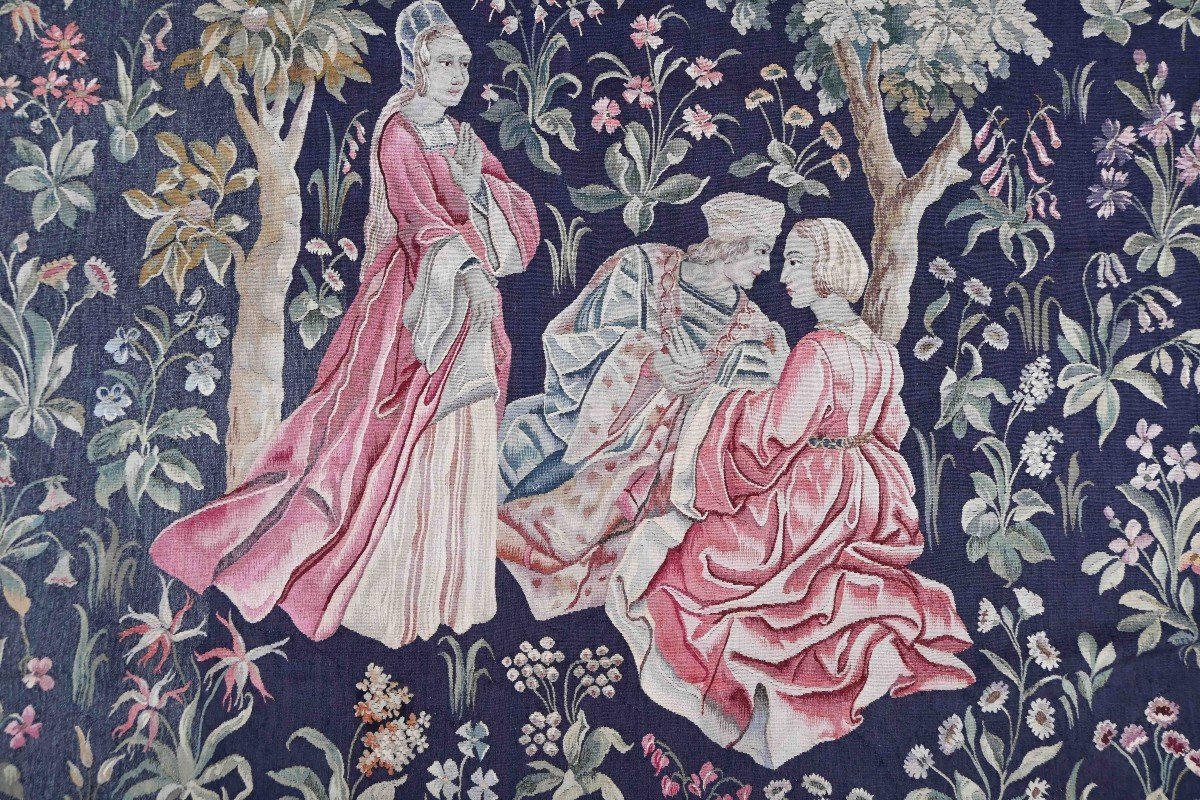  Signed Tapestry From Aubusson Manufacture 19th Century - Gallant Scene - L1m84xh1m70 - N° 1425-photo-2