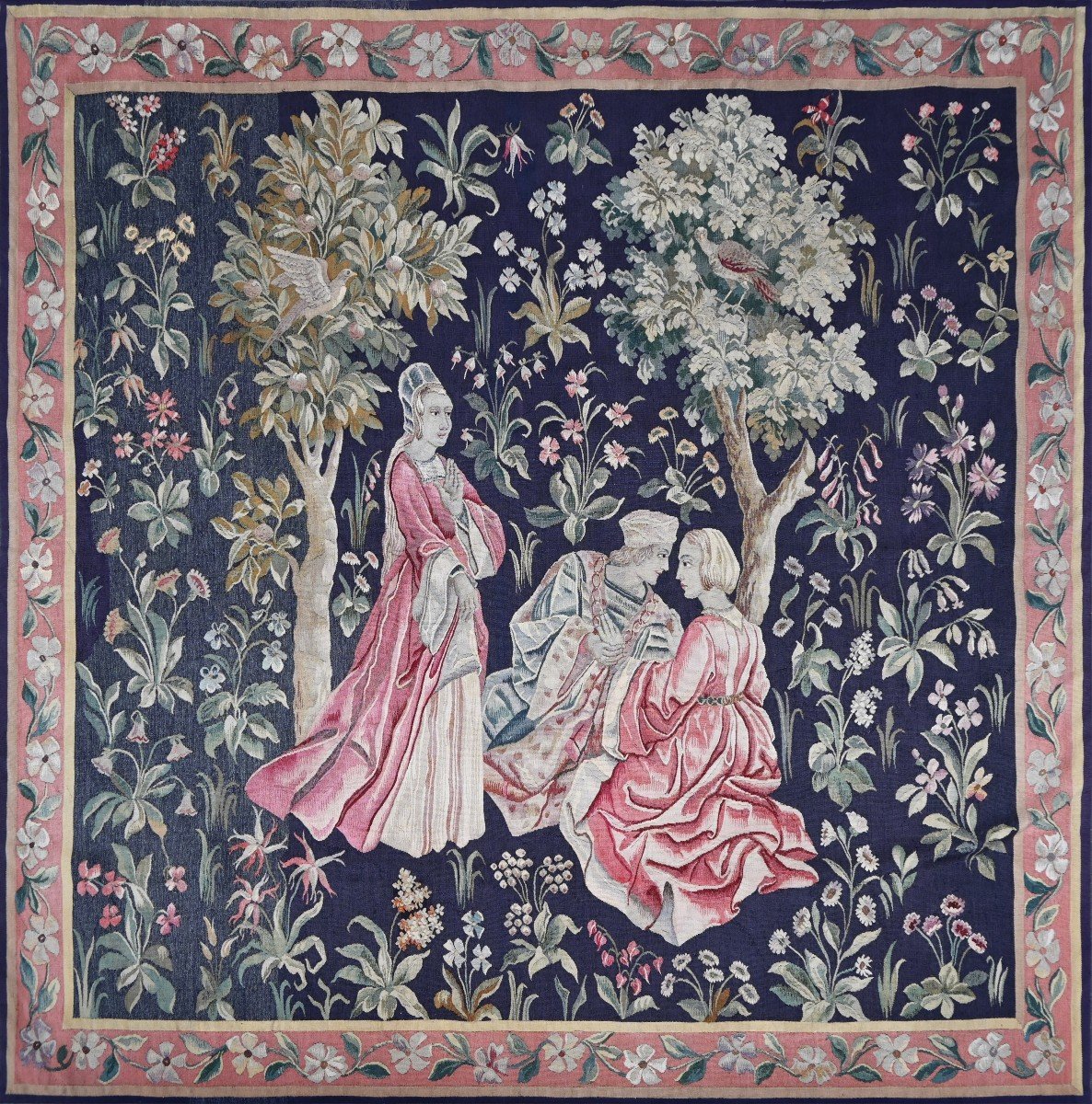  Signed Tapestry From Aubusson Manufacture 19th Century - Gallant Scene - L1m84xh1m70 - N° 1425