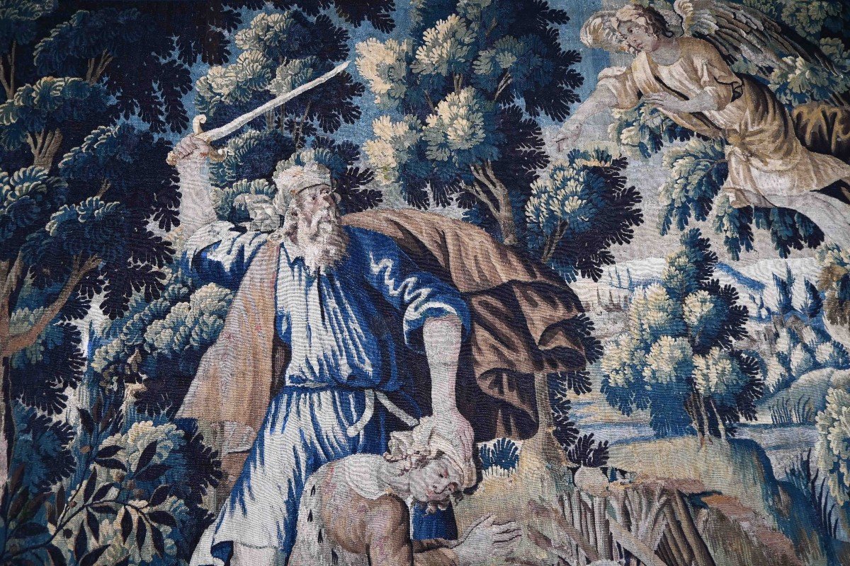 Old Testament, The Sacrifice Of Abraham - Tapestry Manufacture Aubusson 17th Century No. 1379 -photo-2