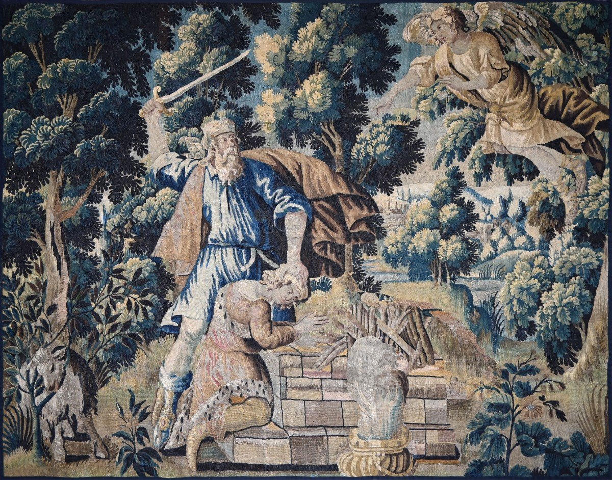 Old Testament, The Sacrifice Of Abraham - Tapestry Manufacture Aubusson 17th Century No. 1379 -photo-3