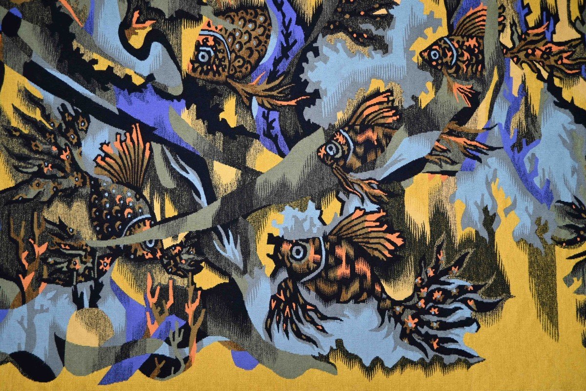 Orange Fish, Elie Grekoff - French Tapestry By Atelier Pintons Frers - No. 1469-photo-2