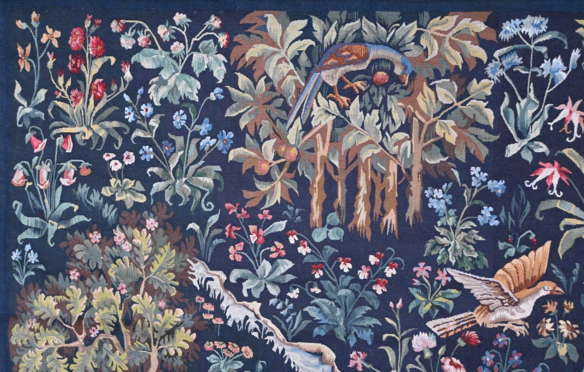 Tapisserie Verdure Aubusson,  Style De Mille Fleurs, Circa 1960 -  201lx145h Cm - N° 1481-photo-4