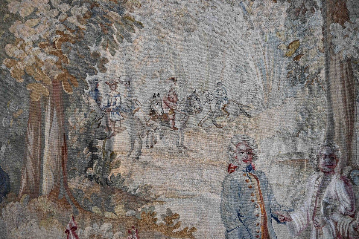 Aubusson Tapestry, European Aristocratic, Strolling In The Forest - 2m08lx2m40h - No. 1494-photo-2