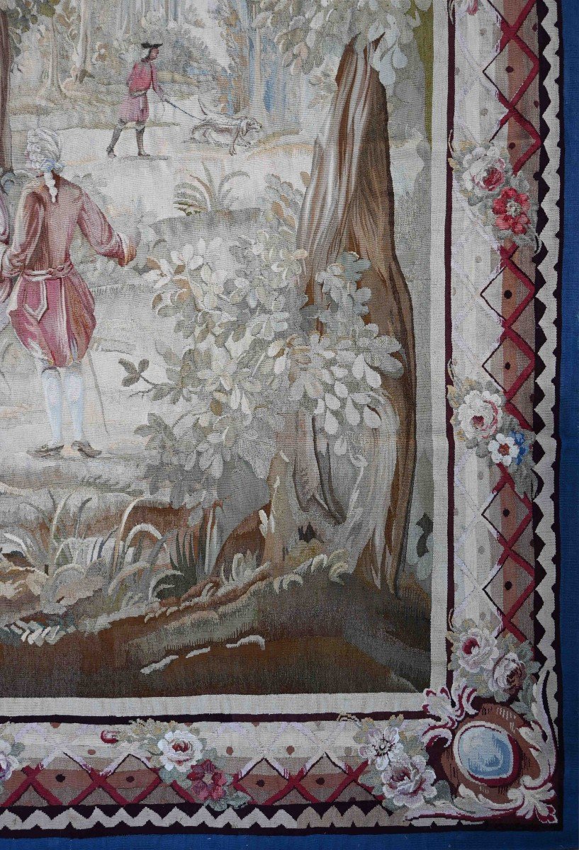 Aubusson Tapestry, European Aristocratic, Strolling In The Forest - 2m08lx2m40h - No. 1494-photo-3