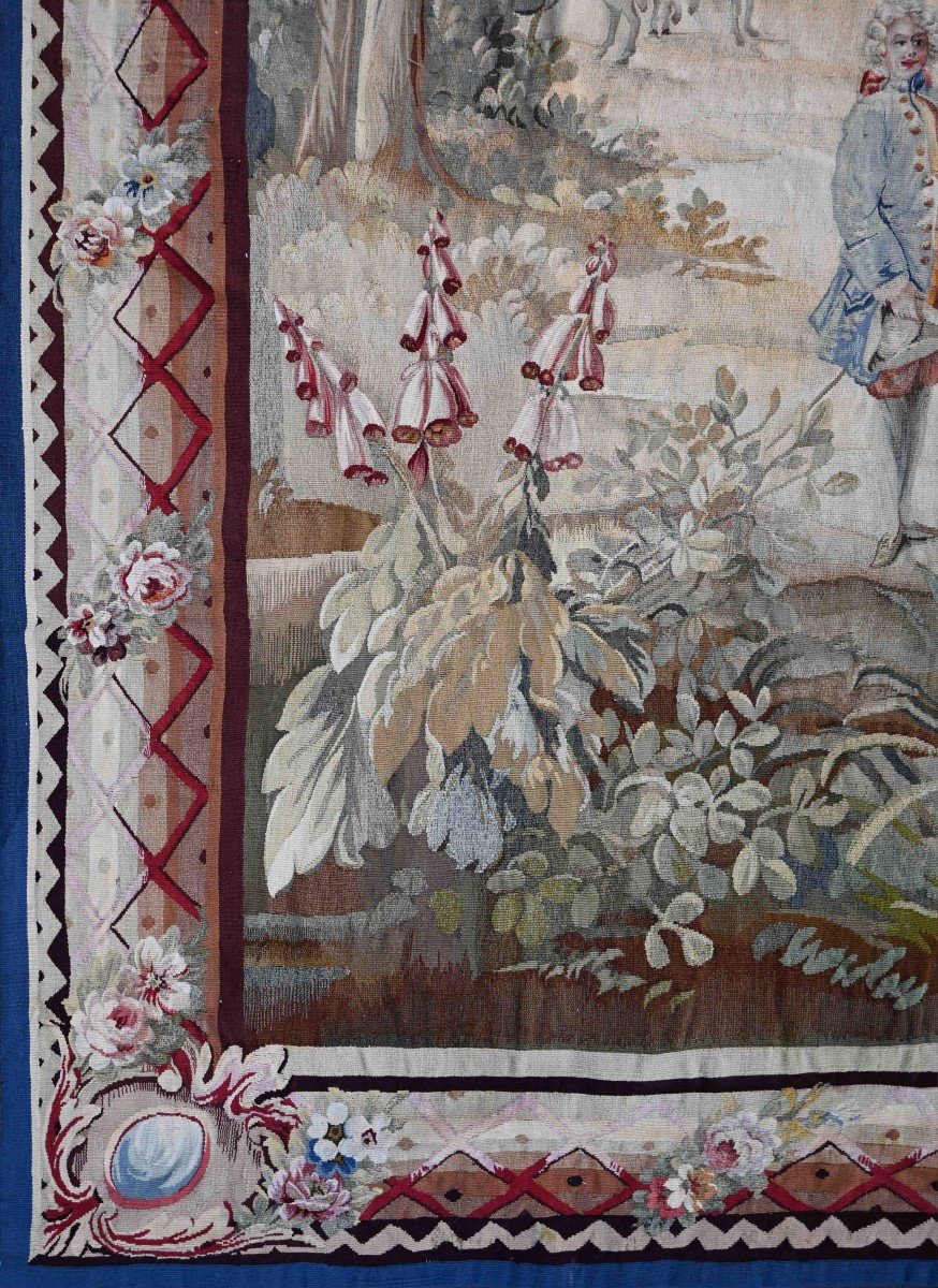 Aubusson Tapestry, European Aristocratic, Strolling In The Forest - 2m08lx2m40h - No. 1494-photo-4