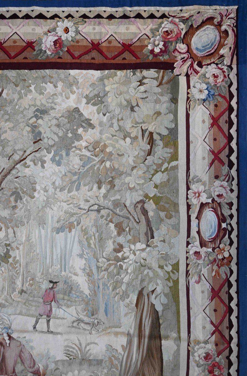 Aubusson Tapestry, European Aristocratic, Strolling In The Forest - 2m08lx2m40h - No. 1494-photo-1