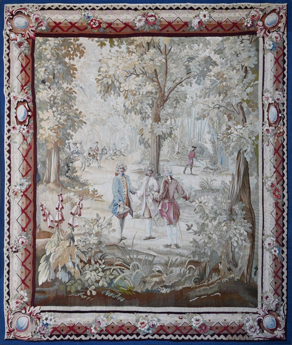 Aubusson Tapestry, European Aristocratic, Strolling In The Forest - 2m08lx2m40h - No. 1494