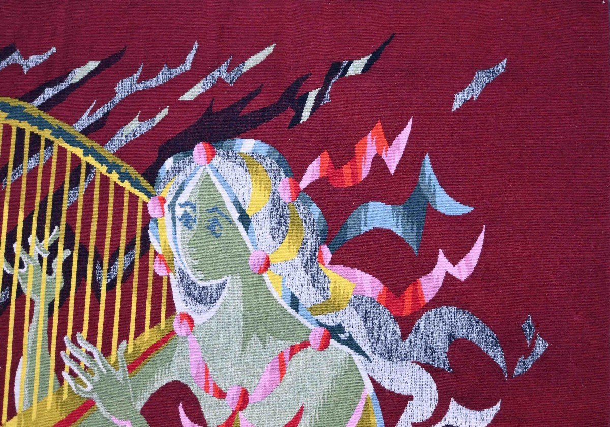 Maurice Melat, The Girl With The Harp - Aubusson Tapestry, Ateliers Pinton 4/6 1m60x1m15 No. 1499-photo-2