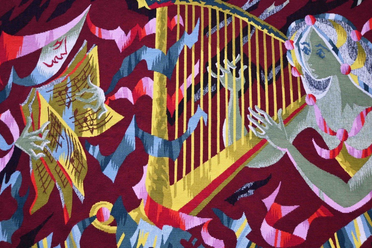 Maurice Melat, The Girl With The Harp - Aubusson Tapestry, Ateliers Pinton 4/6 1m60x1m15 No. 1499-photo-2