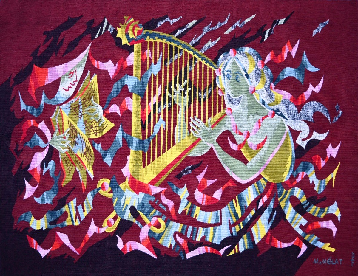 Maurice Melat, The Girl With The Harp - Aubusson Tapestry, Ateliers Pinton 4/6 1m60x1m15 No. 1499