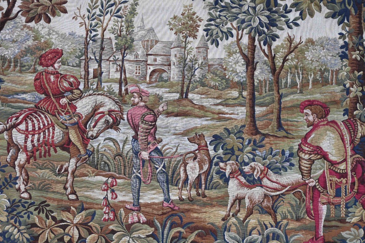 Hunting Scene - Genuine Jacquard Tapestry, Circa 1940 - 196lx134h - N° 1509-photo-3