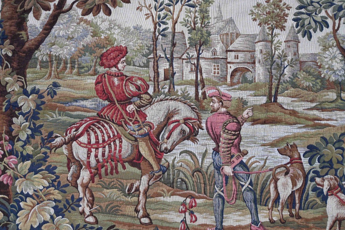 Hunting Scene - Genuine Jacquard Tapestry, Circa 1940 - 196lx134h - N° 1509-photo-4