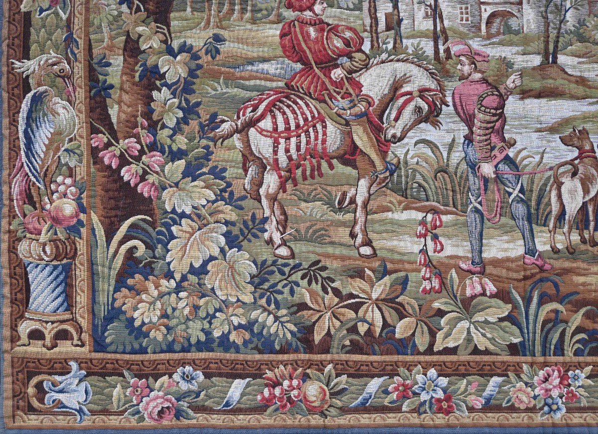 Hunting Scene - Genuine Jacquard Tapestry, Circa 1940 - 196lx134h - N° 1509-photo-3