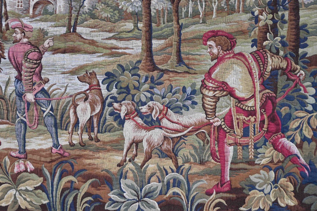 Hunting Scene - Genuine Jacquard Tapestry, Circa 1940 - 196lx134h - N° 1509-photo-4