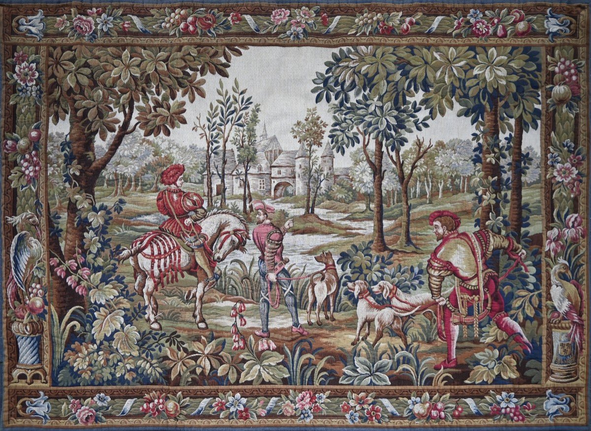 Hunting Scene - Genuine Jacquard Tapestry, Circa 1940 - 196lx134h - N° 1509