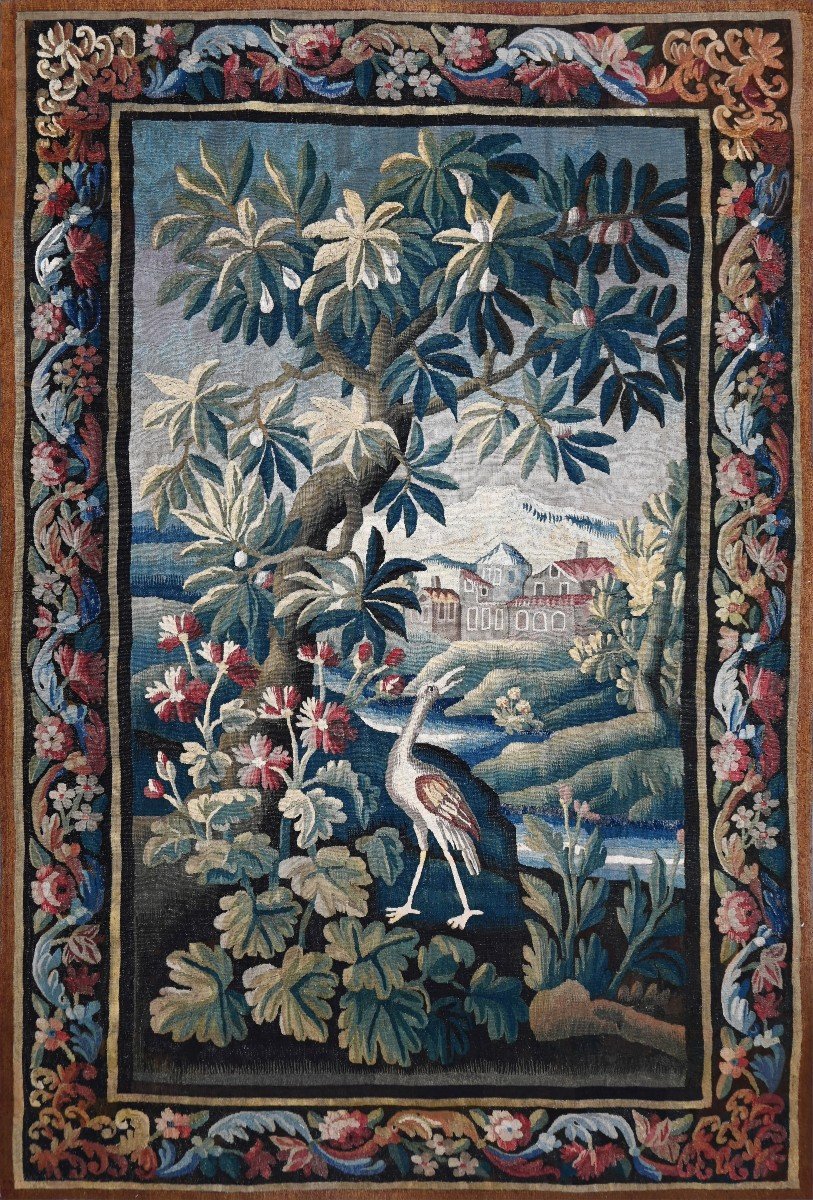 French Aubusson Greenery Tapestry From 18th Century - No. 1508