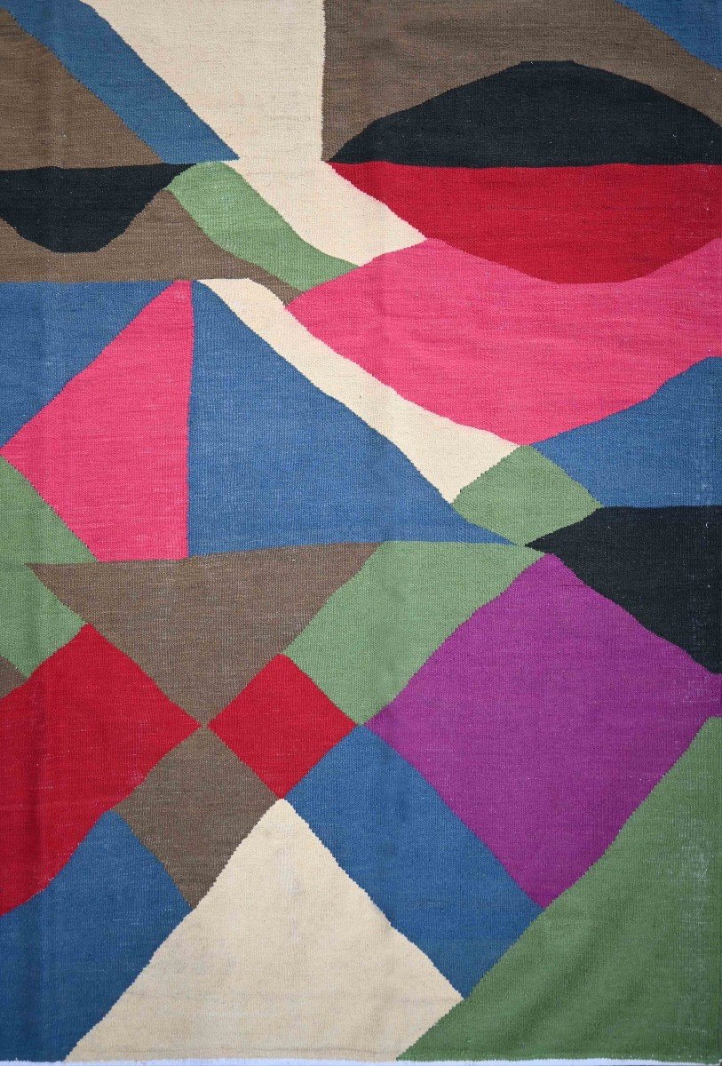 Sonia Delaunay Style Rug, Modern Art, Wool On Cotton - 300x200 Cm - Tapestry No. 1524-photo-3