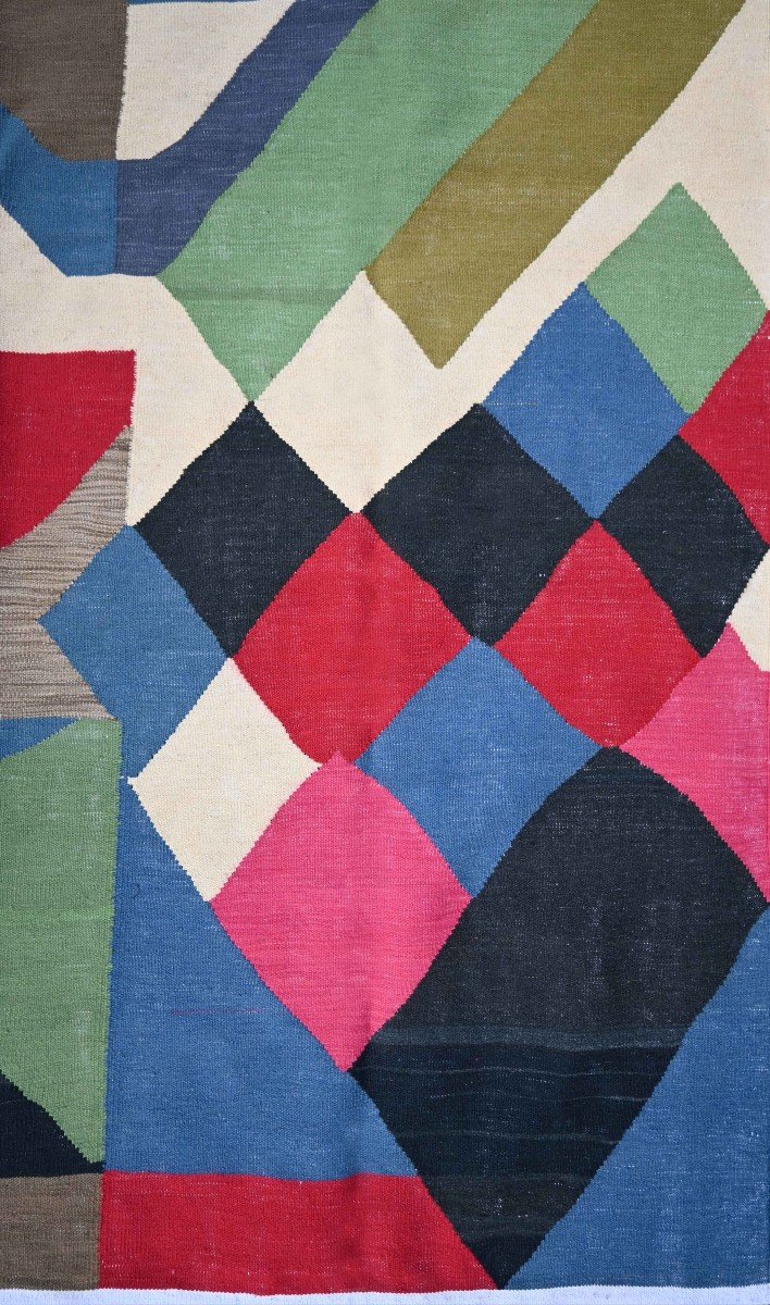 Sonia Delaunay Style Rug, Modern Art, Wool On Cotton - 300x200 Cm - Tapestry No. 1524-photo-4