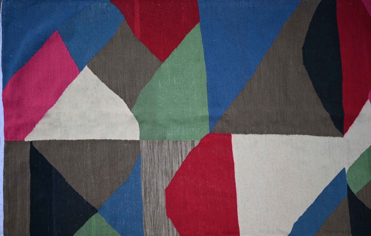 Sonia Delaunay Style Rug, Modern Art, Wool On Cotton - 300x200 Cm - Tapestry No. 1524-photo-2