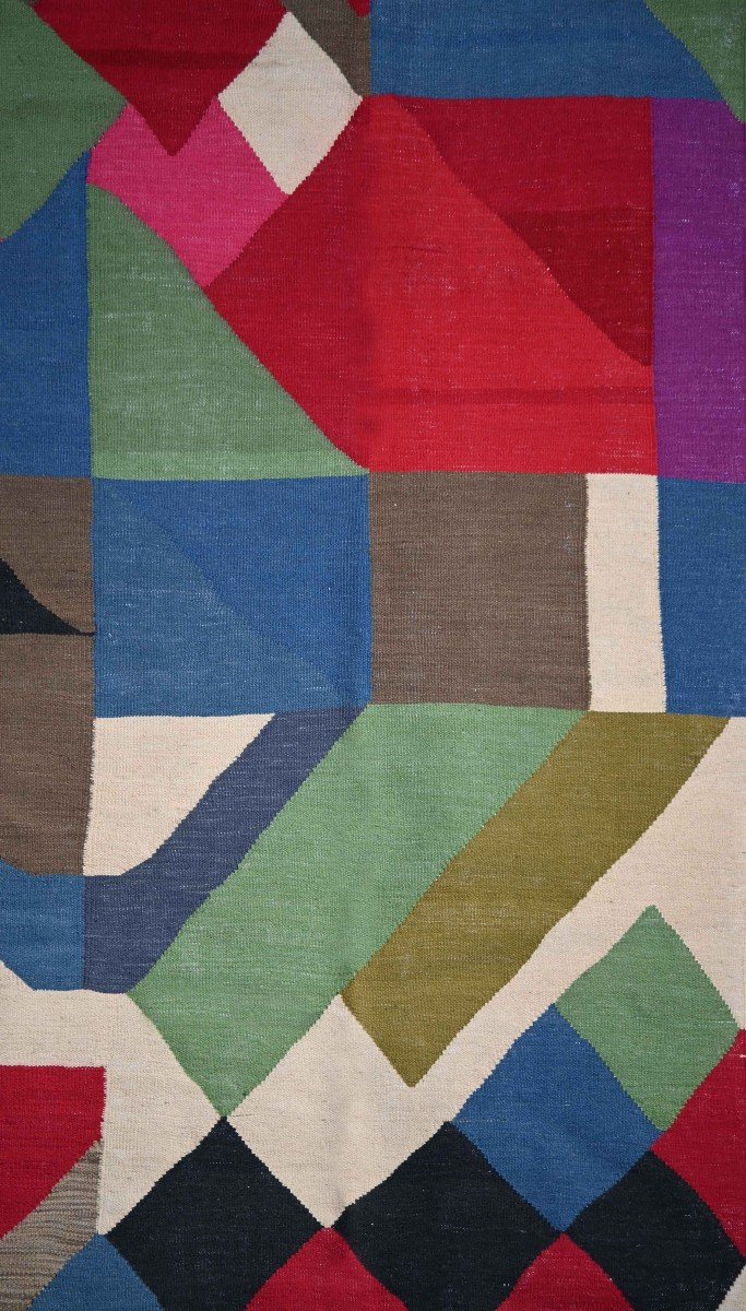 Sonia Delaunay Style Rug, Modern Art, Wool On Cotton - 300x200 Cm - Tapestry No. 1524-photo-3