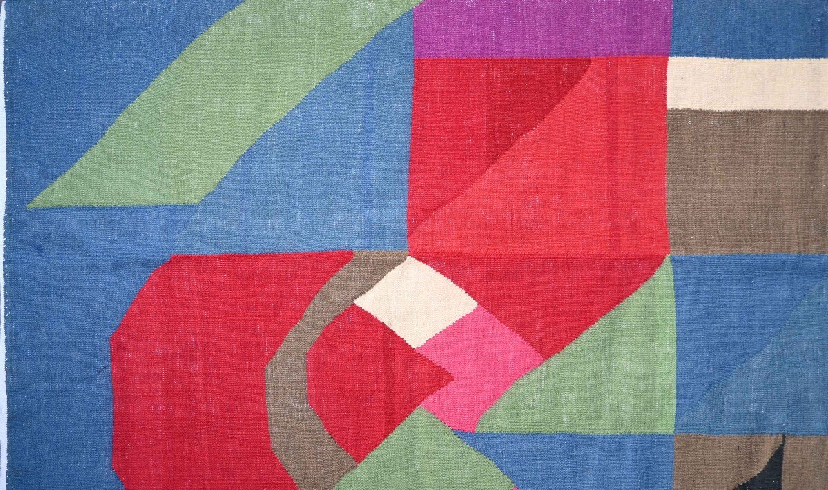 Sonia Delaunay Style Rug, Modern Art, Wool On Cotton - 300x200 Cm - Tapestry No. 1524-photo-4