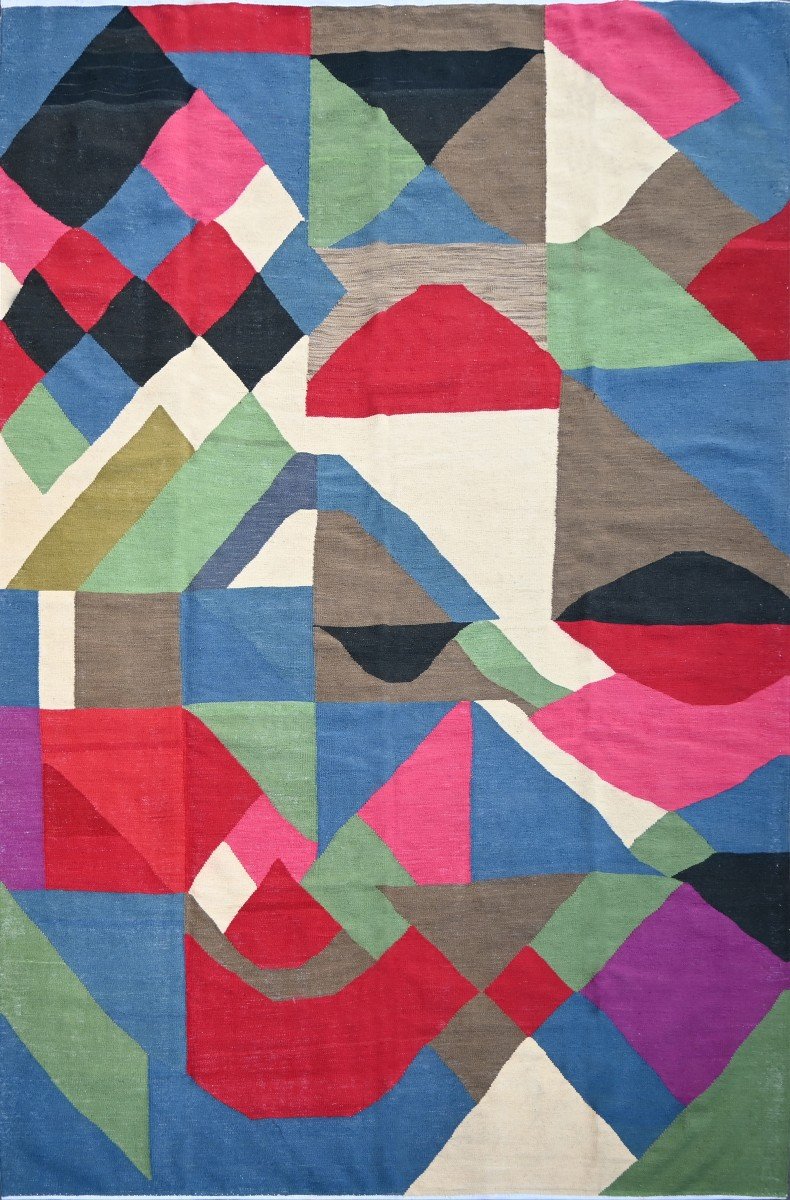 Sonia Delaunay Style Rug, Modern Art, Wool On Cotton - 300x200 Cm - Tapestry No. 1524