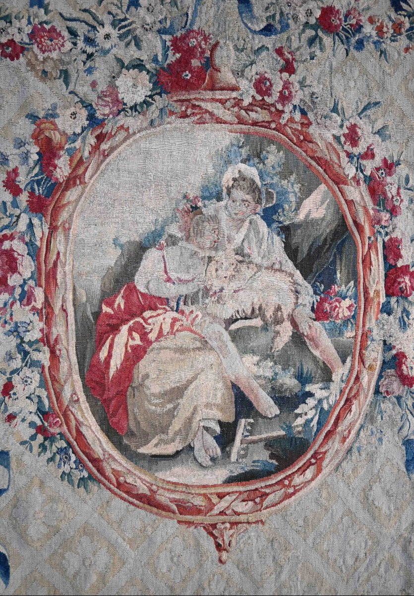 18th Century French Aubusson Medallion Tapestry - L1m45xh2m02 - No. 1522-photo-3