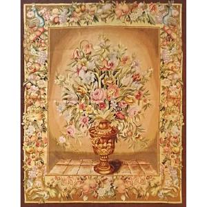 Beautiful Floral Greenery Tapestry - Aubusson Style - H145xl112, N° 1046