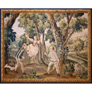 Tapisserie Aubusson XIX Eme Siecle - Balancoire - 1m98lx1m50h - N&deg; 237