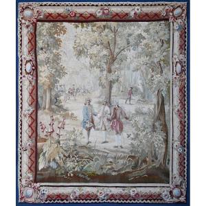 Tapisserie Aubusson,   Aristocratique Européenne, Se Balader En Forêt- 2m08lx2m40h - N° 1494