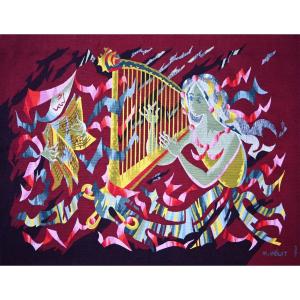 Maurice Melat, The Girl With The Harp - Aubusson Tapestry, Ateliers Pinton 4/6 1m60x1m15 No. 1499