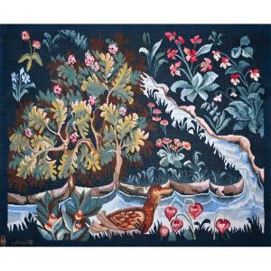 19th Century Greenery, Tapestry Signed Manufacture Aubusson - 110lx92h - No. 1502