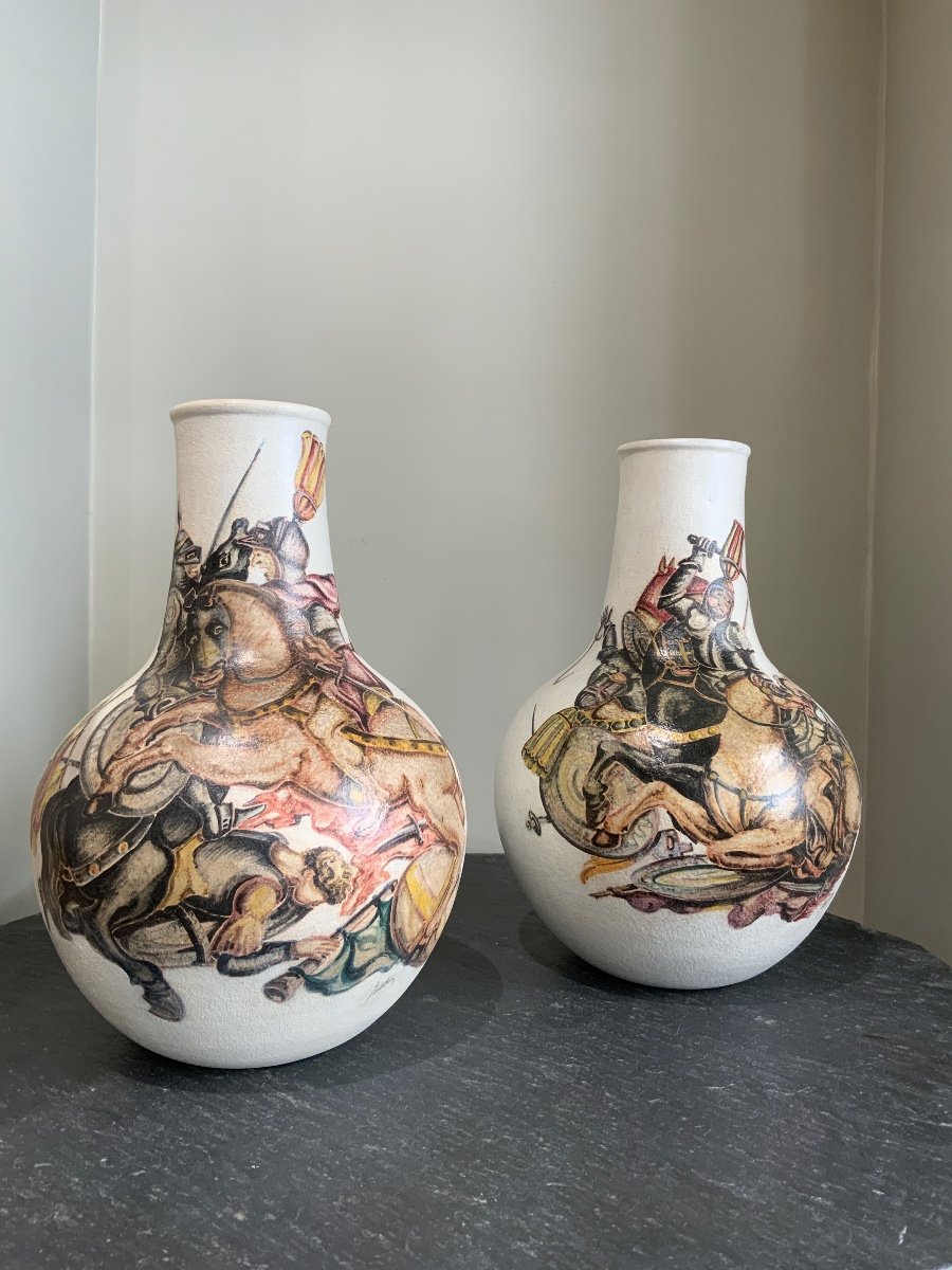 Paire De Vases En Céramique Marcello Fantoni Italie 1950