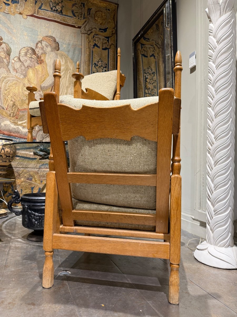 Pair Of Oak Armchairs Circa 1970 Denmark. -photo-4