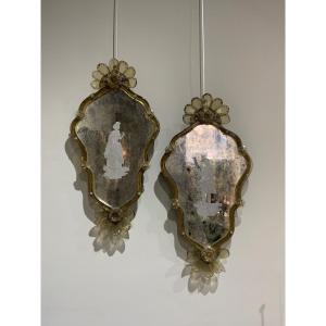 Paire D Appliques Miroirs Venise 1950 