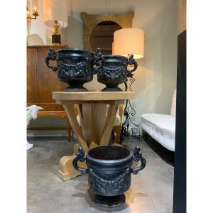 3 Cast Iron Vases Sweden Circa 1900