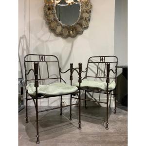 Pair Of Wrought Iron Armchairs In The Taste Of Giacometti,