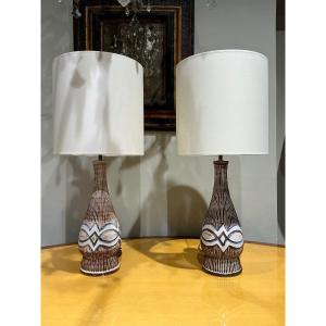 Pair Of Ceramic Lamps Kingo Denmark 1970