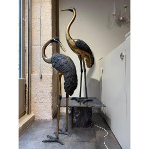 Pair Of Brass Herons Circa 1970