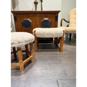 2 Oak Stools H Kjaernulf Denmark 1960 