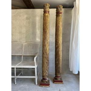Pair Of Columns In Golden Wood Spain Eighteenth
