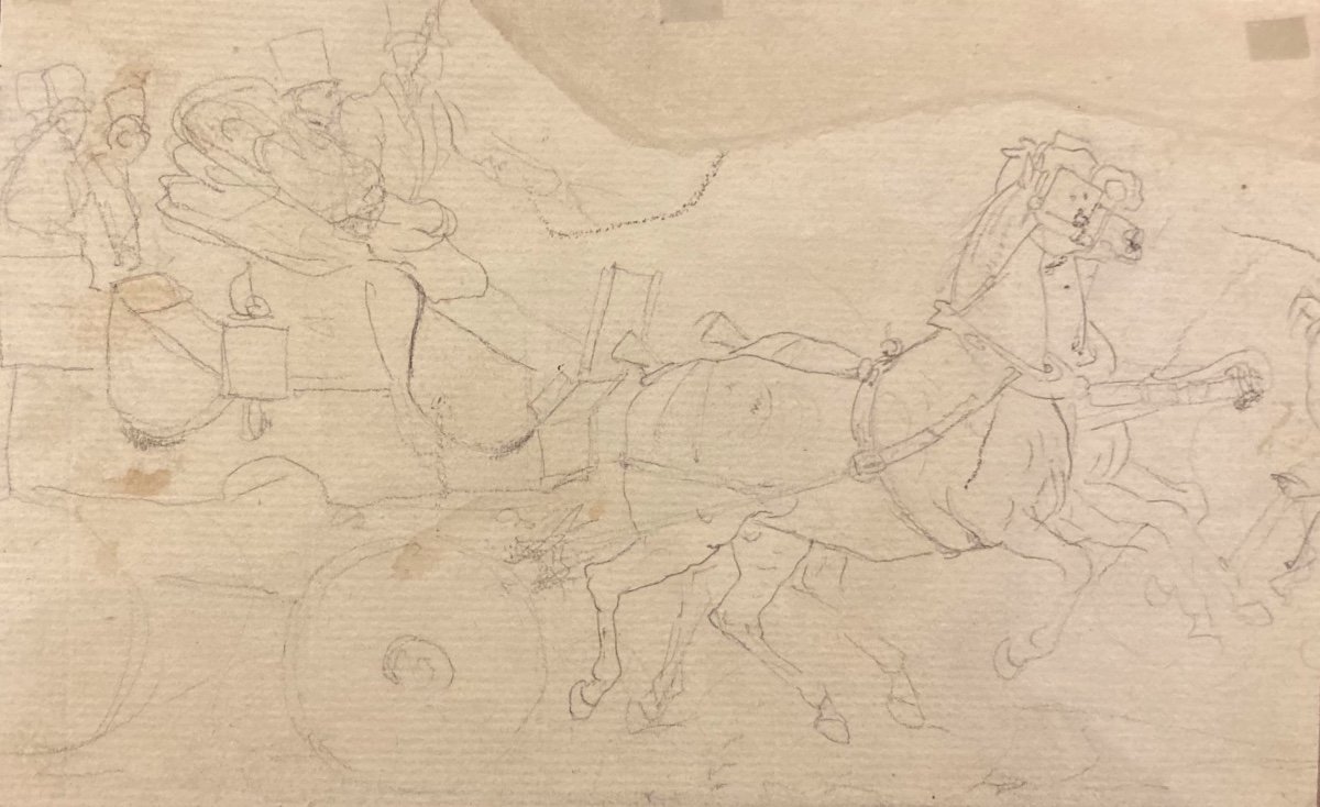 Eugène Lami, Study Of A Carriage Drawn By Two Horses-photo-2