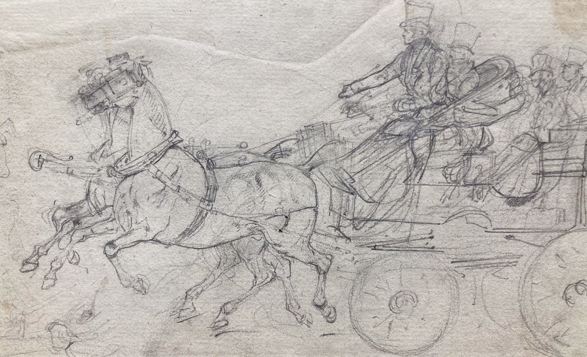 Eugène Lami, Study Of A Carriage Drawn By Two Horses